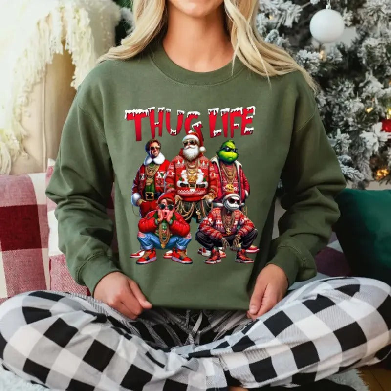 Thug Life Christmas Movie Sweatshirt Shirt, Merry Creepmas, Horror Character, Xmas Horror Friends, Unisex Short Sleeve Tee