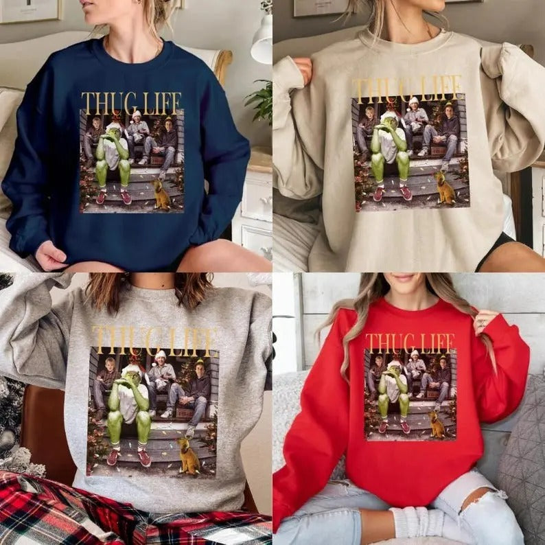 Thug Life Christmas Sweatshirt, Christmas Movie Sweatshirt, Christmas Friends Sweatshirt, Christmas Gifts for Women Holiday Crewneck Xmas