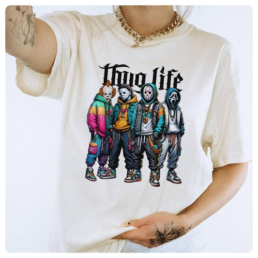 Thug Life Horror Characters Retro Shirt, Vintage Ghostface Michael Myers Halloween Shirt, Halloween Horror Movie Characters, Horror Tee, Halloween shirt