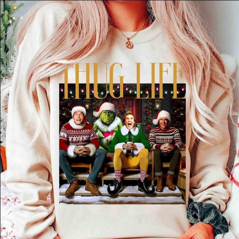 Thug Life Sweatshirt, Retro Christmas, Movie Christmas Thug Life Christmas Sweatshirt Mean Green Straw hat pirates,...