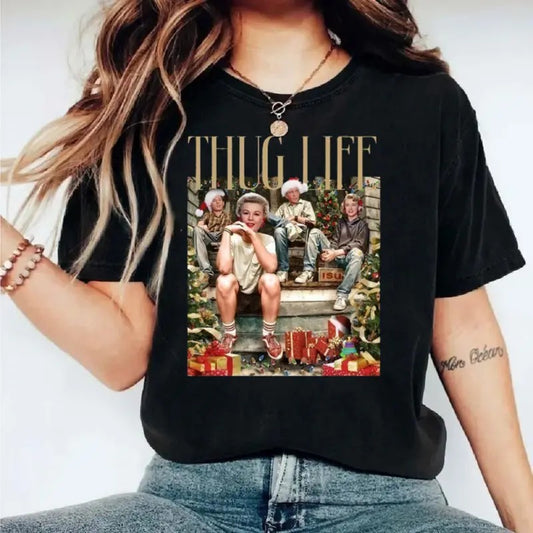 Thug Life White Christmas Movie Shirt, Family Matching Christmas Shirts, Home Alone Movie Shirt, Unisex Short Sleeve Tee Top Womenswear