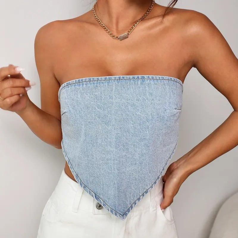 Tie Backless Sleeveless Strapless Crop Tops Denim Tube TopsY2K T-Shirts, Hoodie, Sweatshirt | DripVista.com