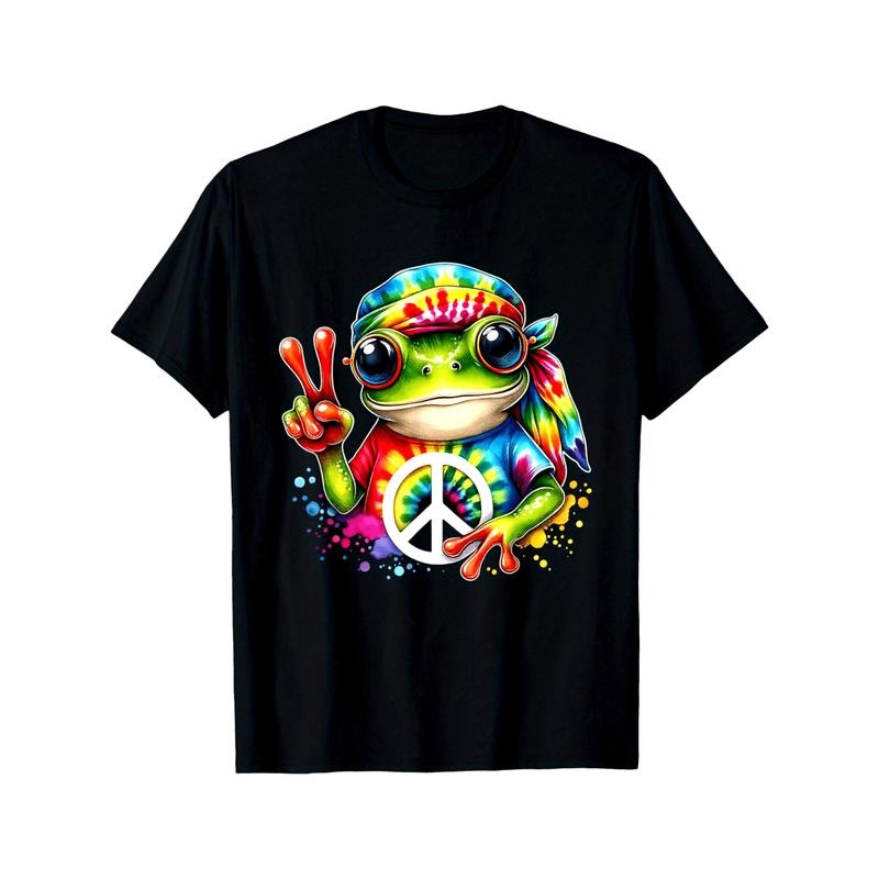 Tie Dye Frog Peace Sign Hippie T-Shirt made in usa Hoodie, Sweatshirt | DripVista.com