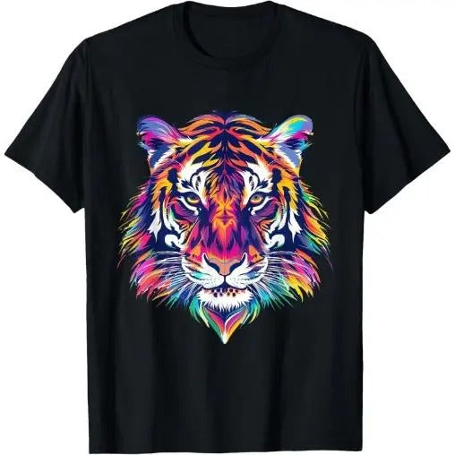 Tiger Face Wild Animal Colorful Tiger for Women Men Kids T-Shirt Made in USA