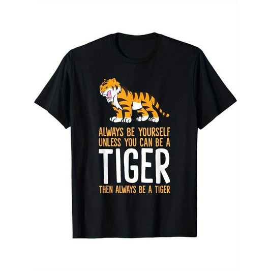 Tiger Graphic Tee - Soft Cotton, Casual Short Sleeve, Crew Neck, Gamer-Style, Outdoor-Friendly, Men's Graphic T-Shirt for Everyday Wear made in usa
