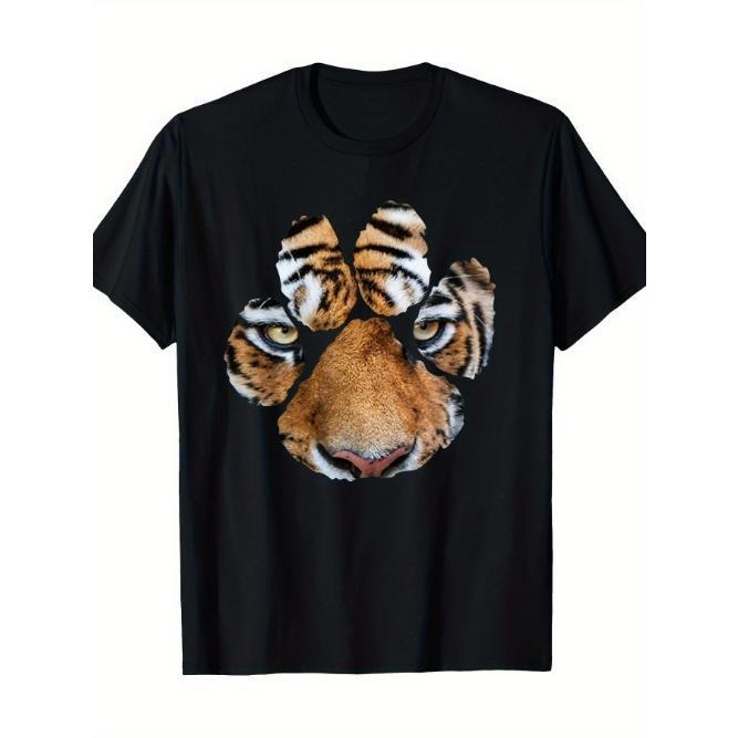 Tiger Paw Print Animal Cotton T-Shirt Made in USA Hoodie, Sweatshirt | DripVista.com