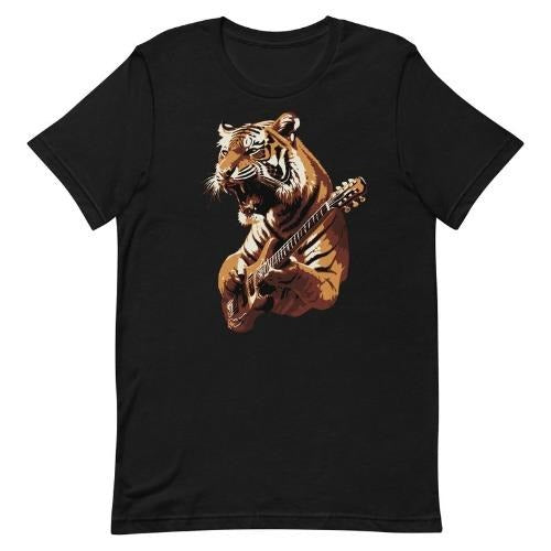 Tiger Playing Guitar T-shirt, Rock & Roll Tiger tshirt, Music tee, Funny Graphic Shirt for Men and Women, Uni-sex t-shirt made in usa