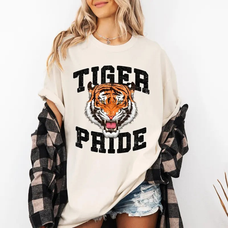 Tiger Pride, Football, Sports, Game Day, Big Game, Touchdown, Tailgate Party Tshirt, Women's Comfort Colors Tshirt,...