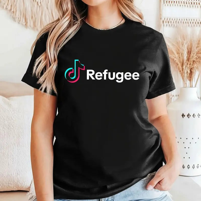 TikTok Refugee Shirt, Tiktok US Ban Shirt, Dark Humor Tee, Rednote Protest Shirt, Subtle Merch, Influencer Graphic Tee...