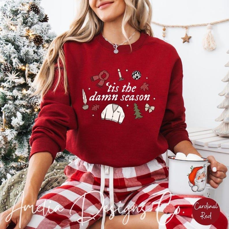 Tis The Damn Season Sweatshirt Taylor Christmas Sweater Evermore Christmas Sweatshirt Cute Christmas Crewneck Fan Gift...