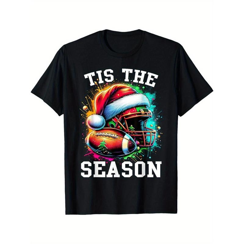 "Tis The Season Football Men's Christmas T-Shirt with Santa Hat" made in usa Hoodie, Sweatshirt | DripVista.com