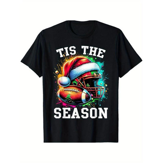Tis The Season Football Mom Christmas Santa Hat Colorful T-Shirt made in usa