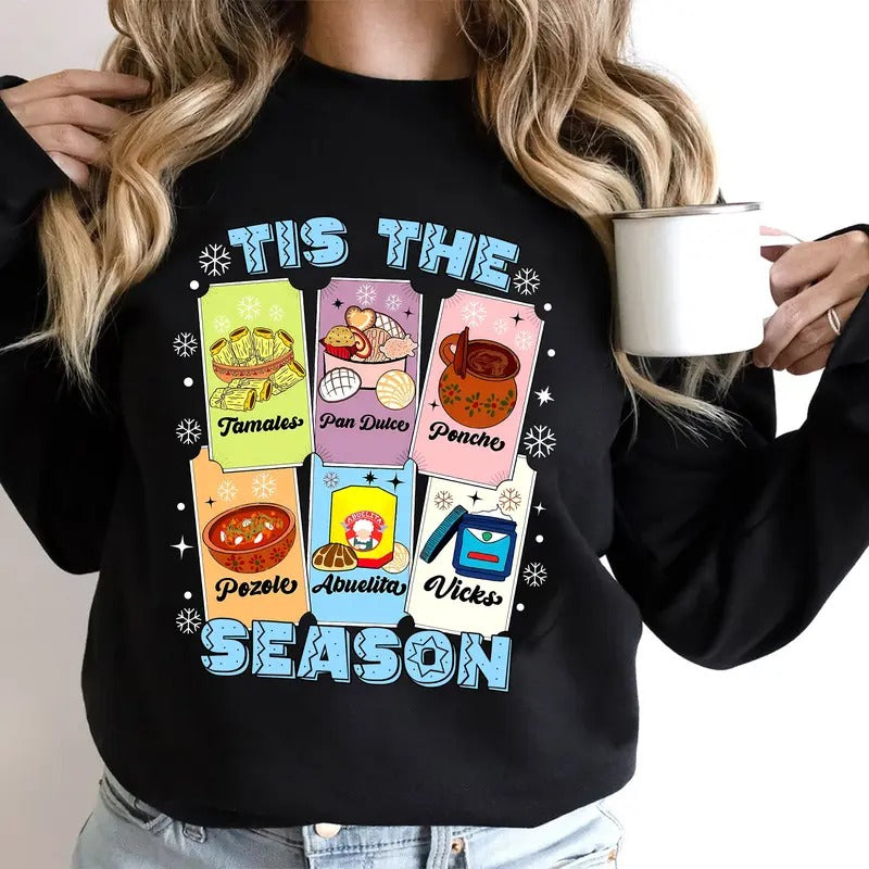 Tis The Season Xmas Card Mexican Christmas Pan Dulce Xmas T-Shirt Hoodie, Sweatshirt | DripVista.com