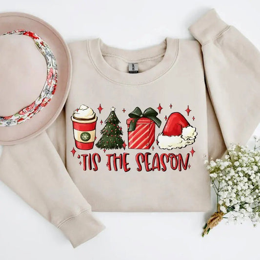 Tis the Season Christmas Sweatshirt, Christmas Coffee Shirt, Funny Christmas Crewneck Festive Holiday Tshirt Christmas Sweater Hoodie Menswear