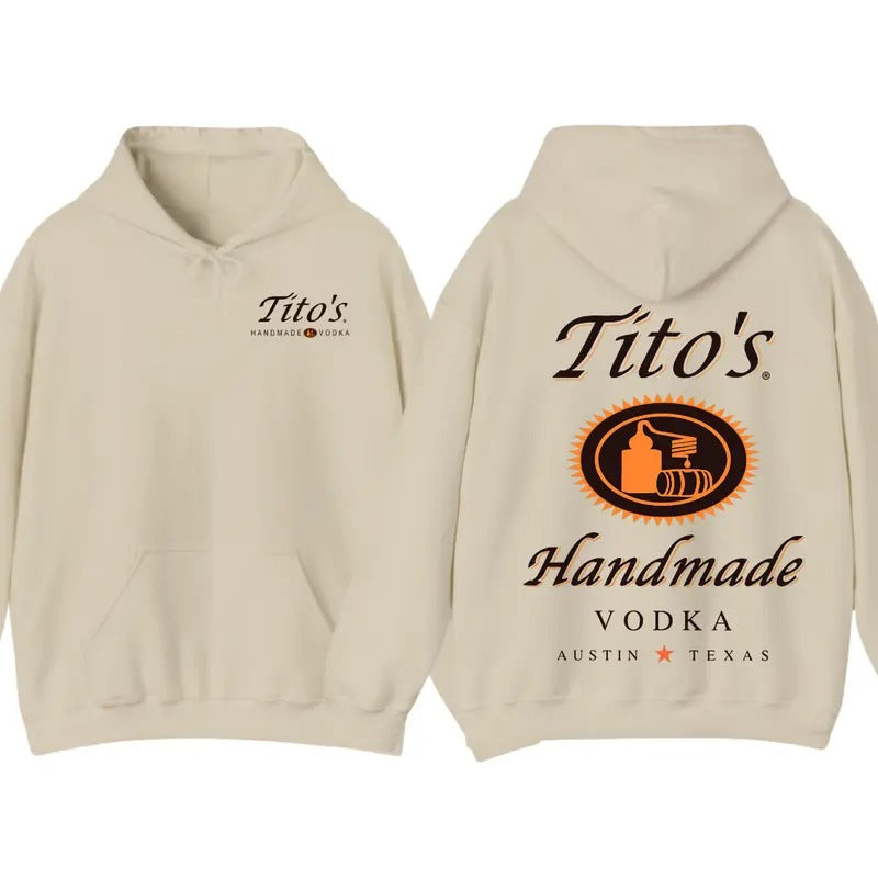 Tito's Handmade Vodka 2-Sided Hoodie T-Shirt, Texas Austin Graphic Pullover, Casual Streetwear for Men and Women, Summer Party Outfit
