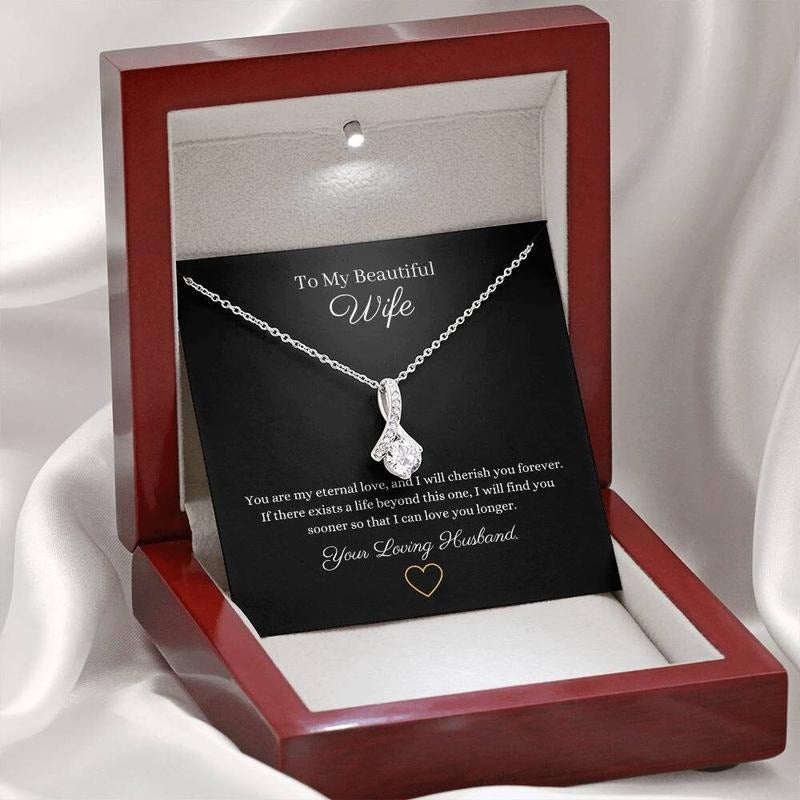 To My Beautiful Wife Pendant Necklace, Wife Birthday Gift, Wife Necklace From Husband, Wife Necklace For Anniversary...
