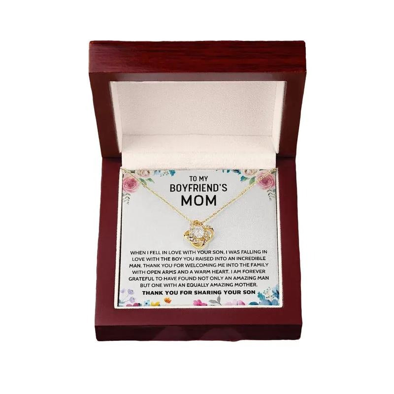 To My Boyfriends Mom Necklace, Gifts For Boyfriends Mom From Girlfriend, Gifts For Mother In Law Necklace With Message...