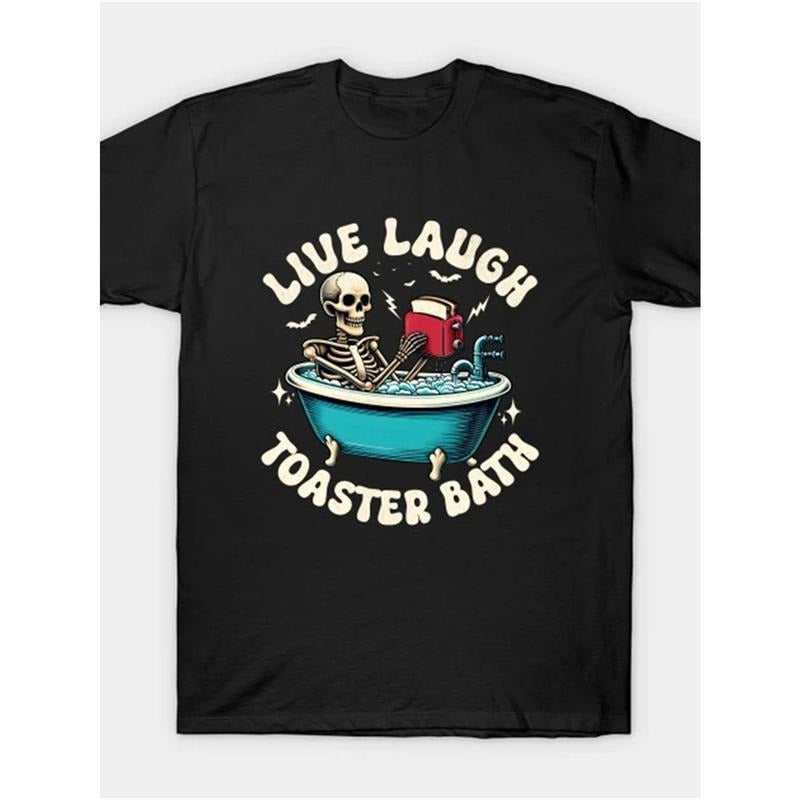 Toaster Bath, Live Laugh T-Shirt Men'S Cool Graphic Print T-Shirt made in usa