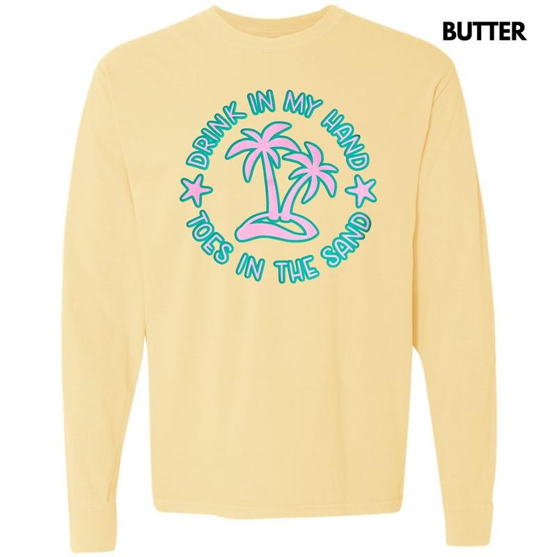 Toes In The Sand Puff Long Sleeve Comfort Colors T-Shirt Hoodie, Sweatshirt | DripVista.com