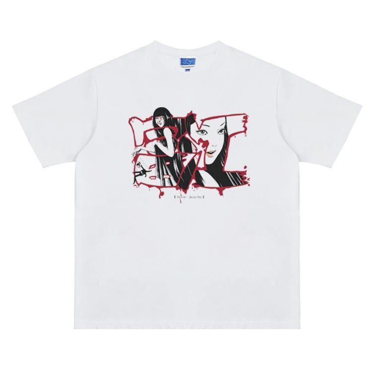 Tomie "I Love" Heavyweight Vintage Tee 100% Cotton OVERSIZED Anime T-shirt Menswear Top Crew Necks Tshirt Casual Streetwear White Crewneck