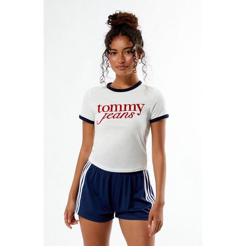 Tommy Jeans Women's Script Slim Ringer T-Shirt Hoodie, Sweatshirt | DripVista.com