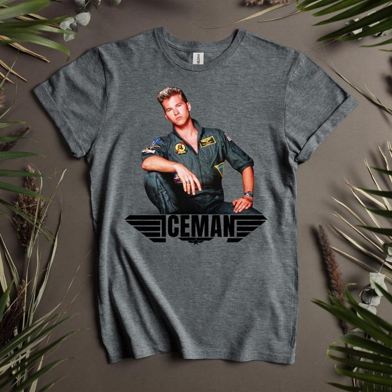Top Gun Iceman Shirt Val Kilmer 80s Fighter Pilot Tee Vintage Aviation Style Retro Military Movie Shirt Cult Classic Film T-Shirt