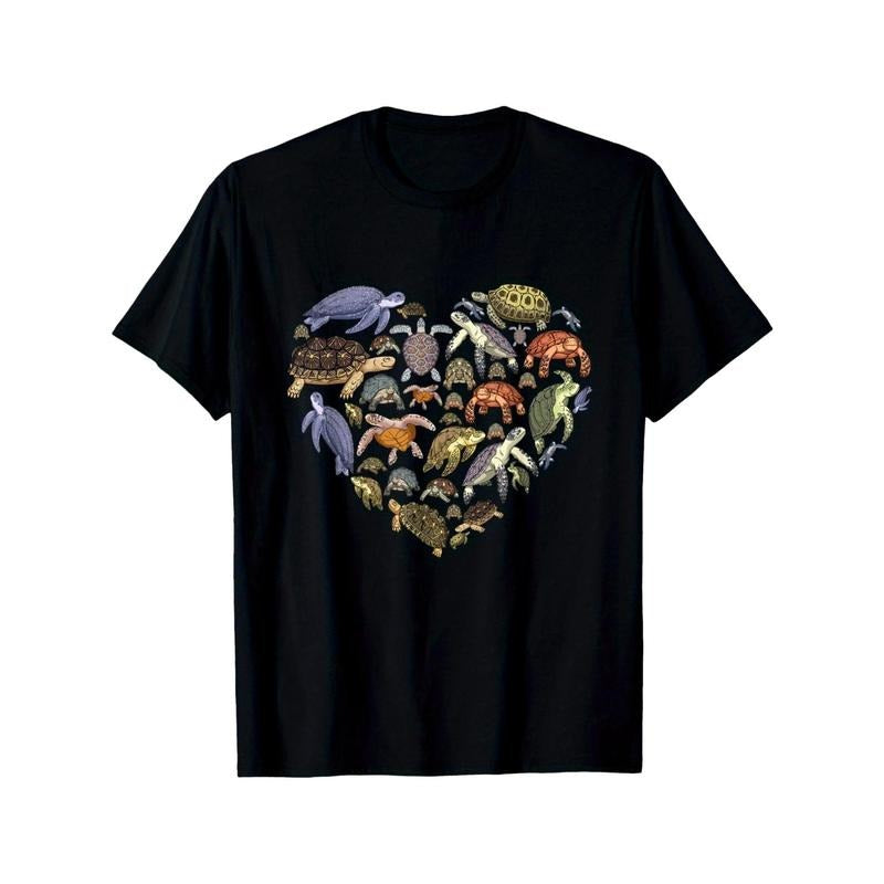 Tortoise heart, love turtle gift, marine animals, men's T-shirt, casual, summer T-shirt soft and breathable, men's...