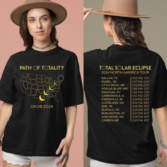 Total Solar Eclipse Twice In A Lifetime 2017 2024 Shirt, Double-Sided Shirt, April 8 2024, USA Map, Celestial Shirt