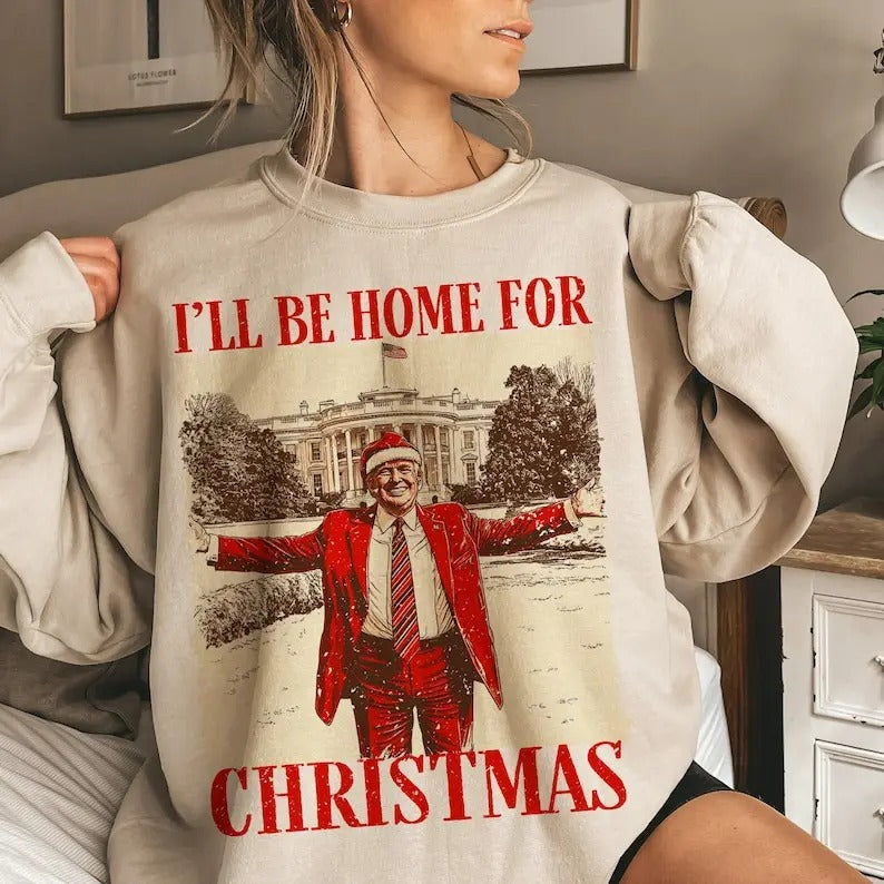 Tr_mp Swoosh'Spiky hair fighters Be Home for Christmas Sweatshirt, Humorous Trump Christmas T-Shirt Unisex Sweaters...