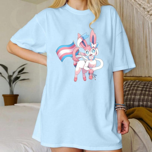Trans Pride Sylveon Tee, Sylveon with Trans Flag Shirt, Trans Rights Pokémon Tee, Sylveon Trans Pride T-Shirt, LGBT, LGBTQ+
