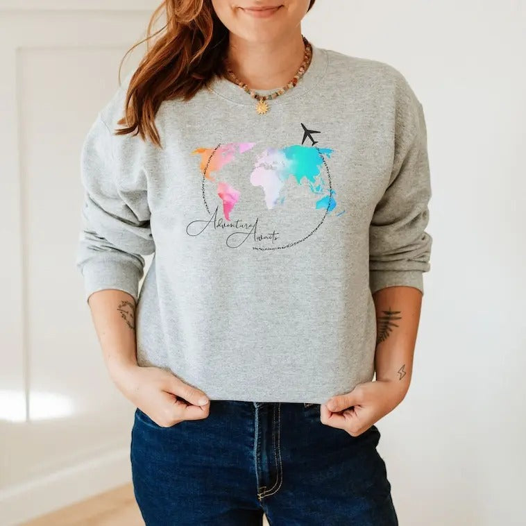 Traveler Sweatshirt, Travel Gift, Vacation Sweatshirt, Travel Lover, World Map Shirt, Airplane Mode Shirt, Exchange...