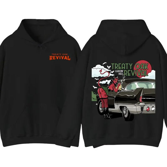 Treaty Oak Revival Graphic Hoodie, Devil Girl with Classic Car Concert Unisex Hoodies, Country Music Men's Tops, Southern Rock Concert 2024 Shirt, Gift for Fan