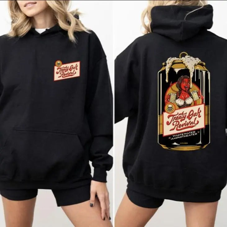 Treaty Oak Revival Hoodie Sweatshirt, Retro Style Design with Neon Sign Image and No Vacancy Message, Warm, Unisex, All...