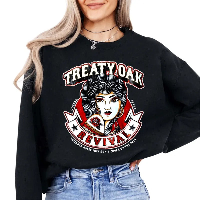 Treaty Oak Revival Rose Tattoo T-Shirt Sweatshirt Hoodie, 1 Sided Printed Shirt, Treaty Oak Revival Hoodie For Men And...