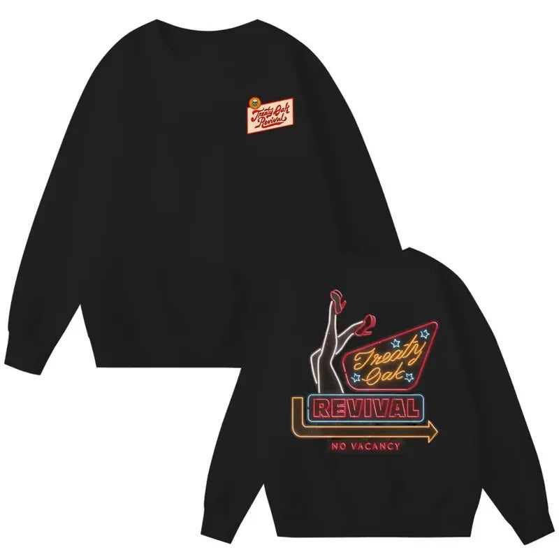 Treaty Oak Revival TNF Vacancy Sweatshirt, Bold Neon Sign Design Sweater, Unisex Graphic Tees For Music Lovers Gunpla...