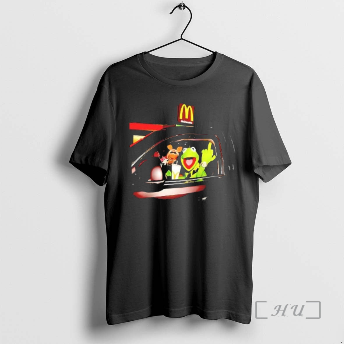 Trending At Mcdonalds Frog Kermit Middle Finger And Miss Piggy Riding Car Premium T Shirts Hoodie, Sweatshirt | DripVista.com