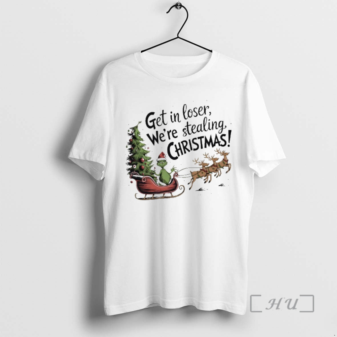 Trending Get In Loser Were Stealing Christmas Grinch Sleigh T-Shirts, Hoodie, Sweatshirt | DripVista.com