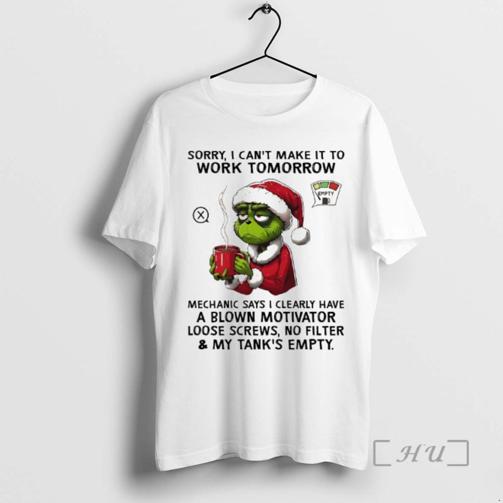 Trending Grinch Santa Suit Sorry I Cant Make It To Work Tomorrow Premium T Shirts Hoodie, Sweatshirt | DripVista.com