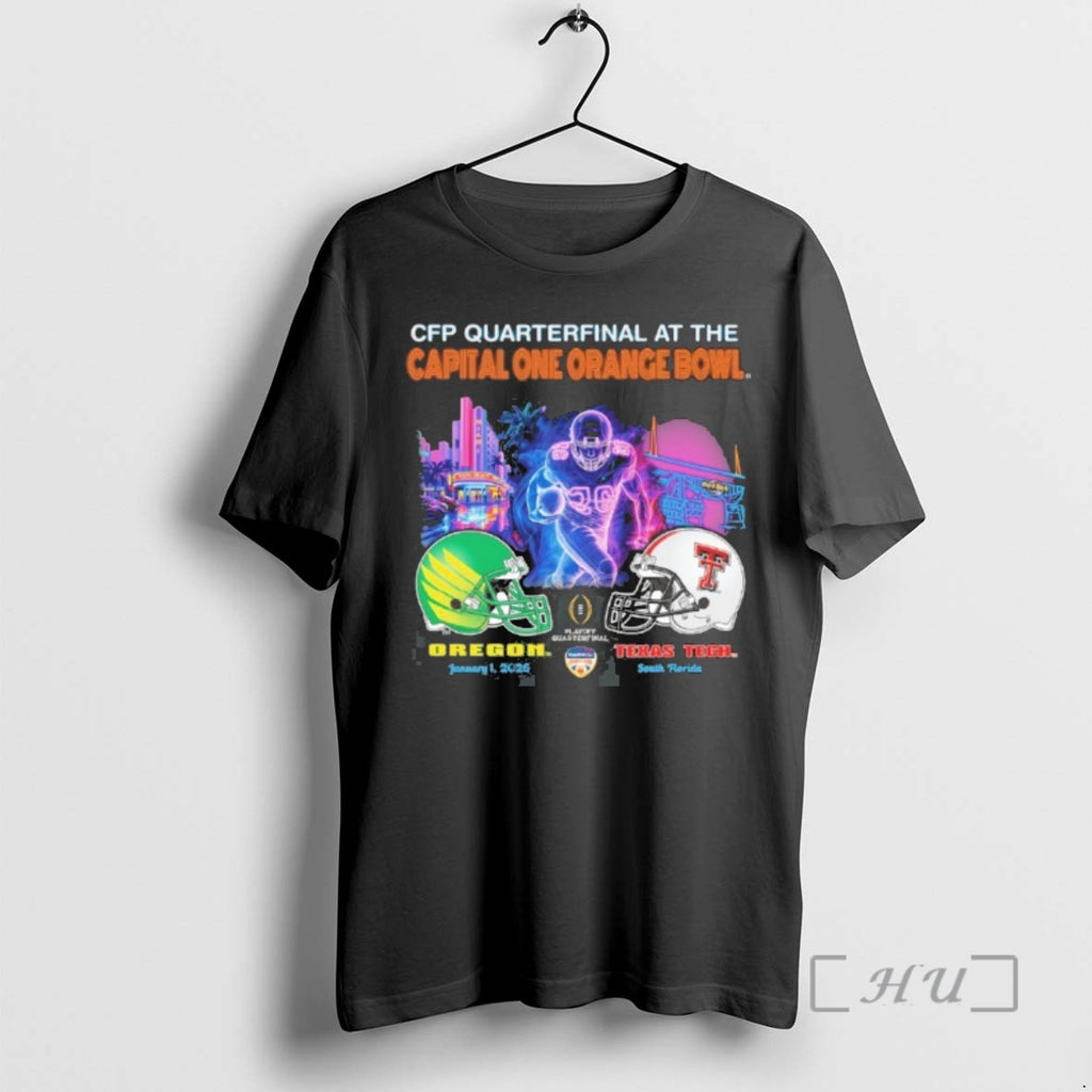 Trending Oregon Vs Texas Tech 2026 Cfp Orange Bowl Art Deco Game Premium T Shirts Hoodie, Sweatshirt | DripVista.com