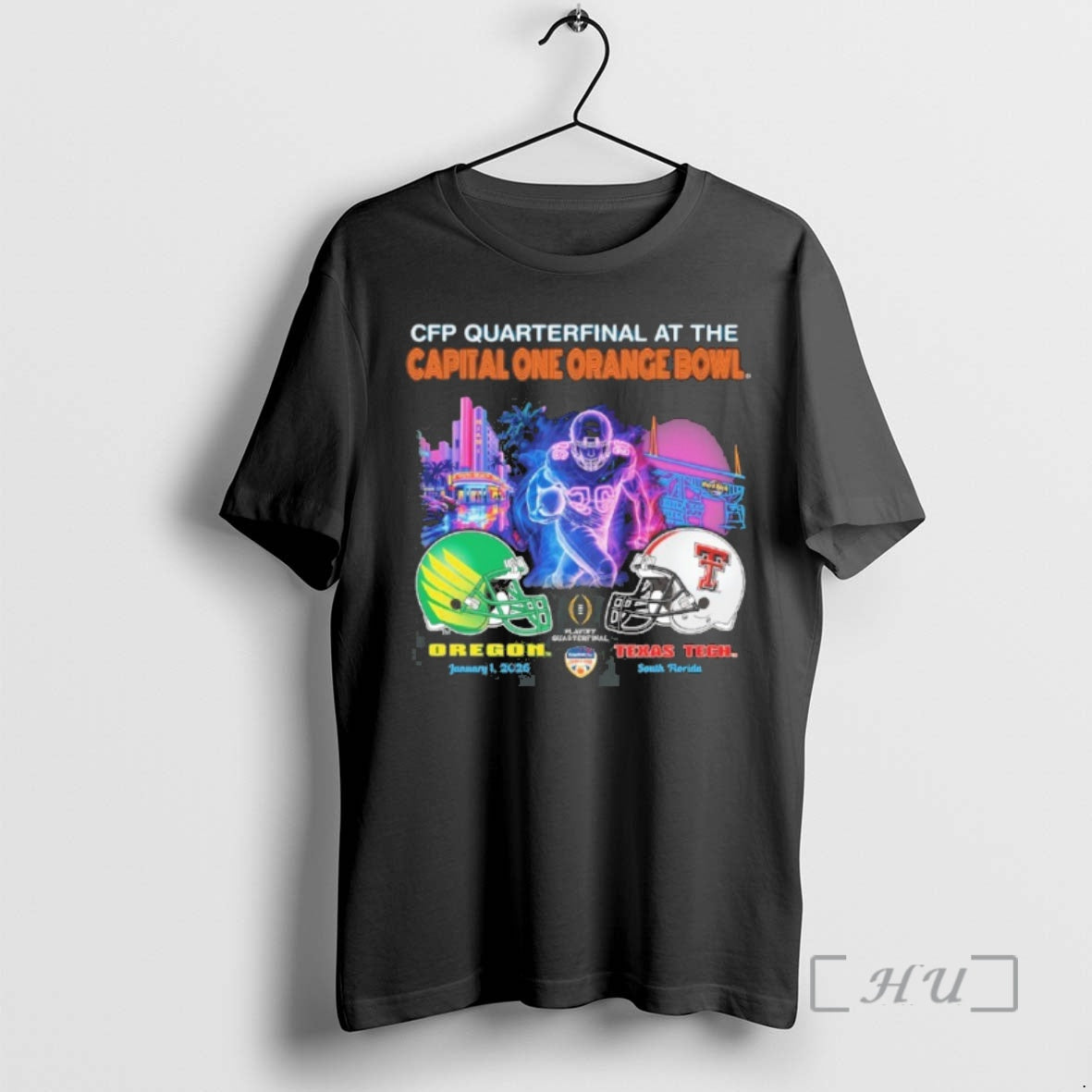 Trending Oregon Vs Texas Tech 2026 Cfp Orange Bowl Art Deco Game Premium T Shirts Hoodie, Sweatshirt | DripVista.com