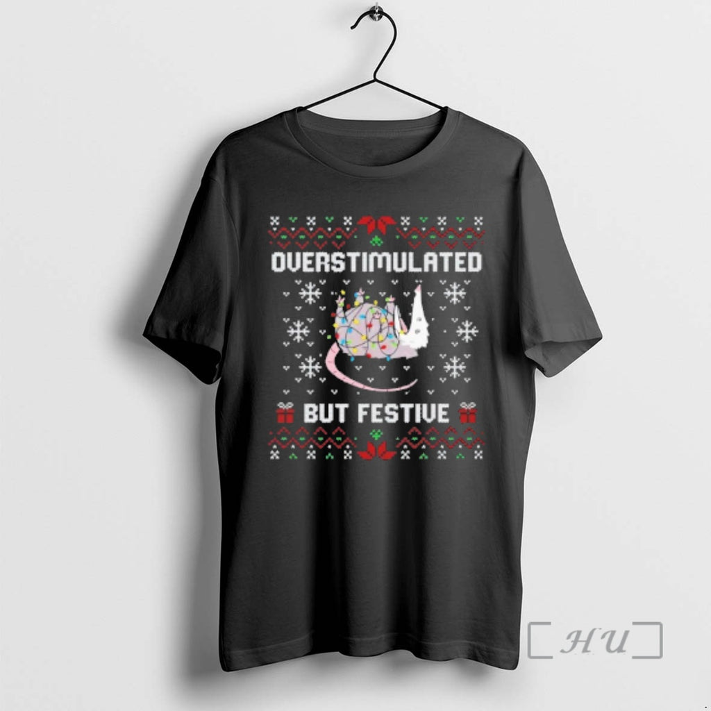 Trending Possum Overstimulated But Festive Ugly Christmas Sweat T-Shirts, Hoodie, Sweatshirt | DripVista.com