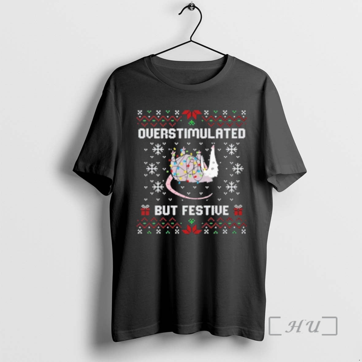 Trending Possum Overstimulated But Festive Ugly Christmas Sweat T-Shirts, Hoodie, Sweatshirt | DripVista.com