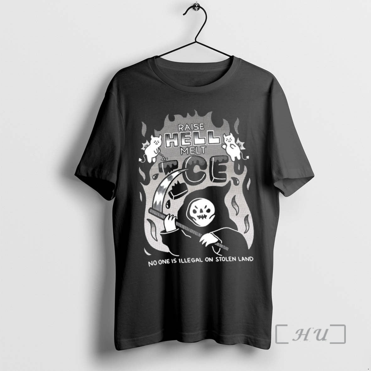 Trending Raise Hell Melt Ice No One Is Illegal On Stolen Land Cartoon Premium T-Shirts, Hoodie, Sweatshirt | DripVista.com