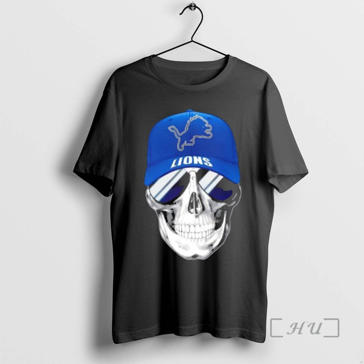Trending Skull Wearing A Cap And Smile Detroit Lions Fans T-Shirts, Hoodie, Sweatshirt | DripVista.com