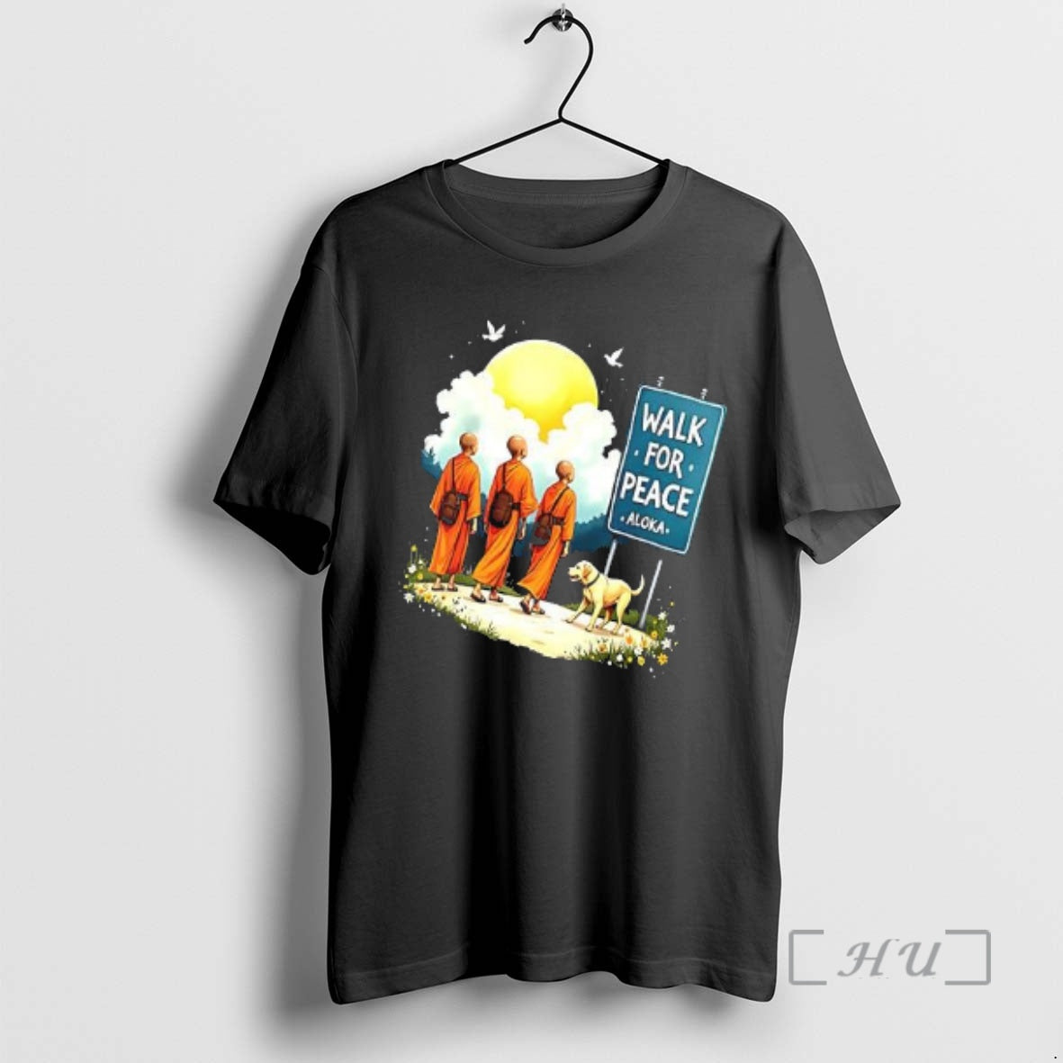 Trending Walk For Peace Like Monks And Aloka Dog Sun And Sign Premium T Shirts Hoodie, Sweatshirt | DripVista.com