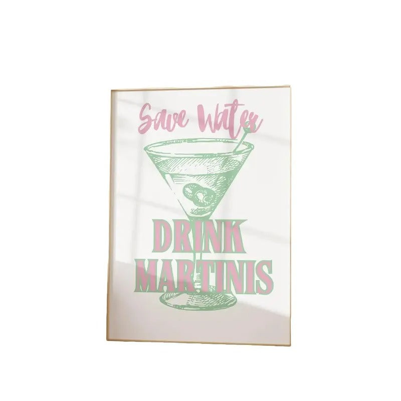 Trendy Bar Art Funny Martini Lover Art, College Dorm Poster, Preppy Poster For Apartment Bar Cart Decor, Martini Social...