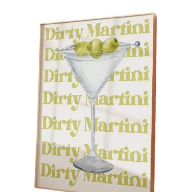 Trendy Bar Cart Art, Retro Dirty Martini, Cute Decor For College Dorm Aesthetic Poster, Preppy Poster, Bar Cart Decor,...