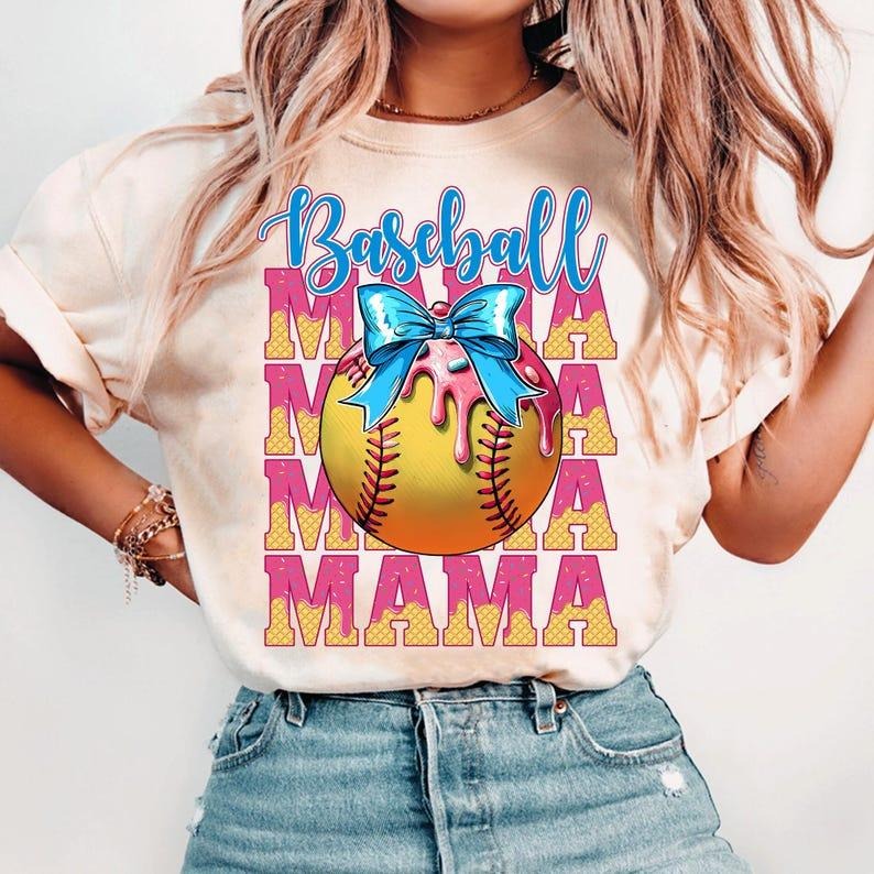 Trendy Baseball Mom Shirt, Dripping Ice Cream Design, Sporty Aesthetic Tee