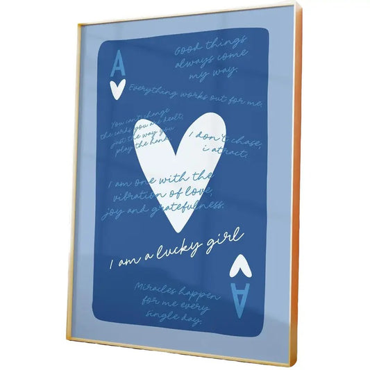Trendy Blue Wall Art Prints, Lucky Girl Ace Of Hearts Poster, Funky Apartment Decor, Gifts For Besties Family Wall Art, Poster Prints No Frame, Wall Hanging Decor, Art Posters, Gifts For Birthday Christmas Landscape Ornaments
