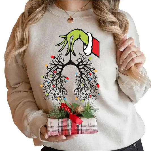 Trendy Christmas Gr1nch Nurse Take Care of Lighting Lungs Sweatshirt, Lung Gr1nchmas Lights Sweatshirt